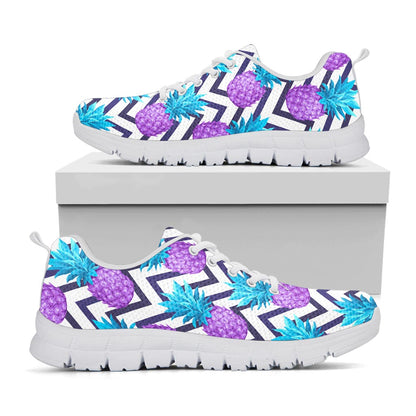Purple Zig Zag Pineapple Pattern Print White Running Shoes