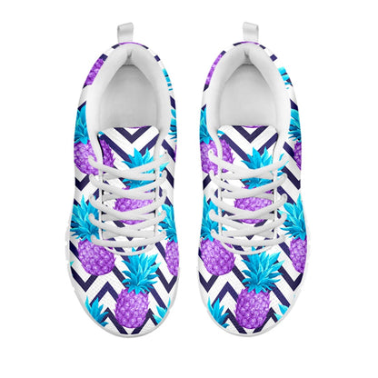 Purple Zig Zag Pineapple Pattern Print White Running Shoes