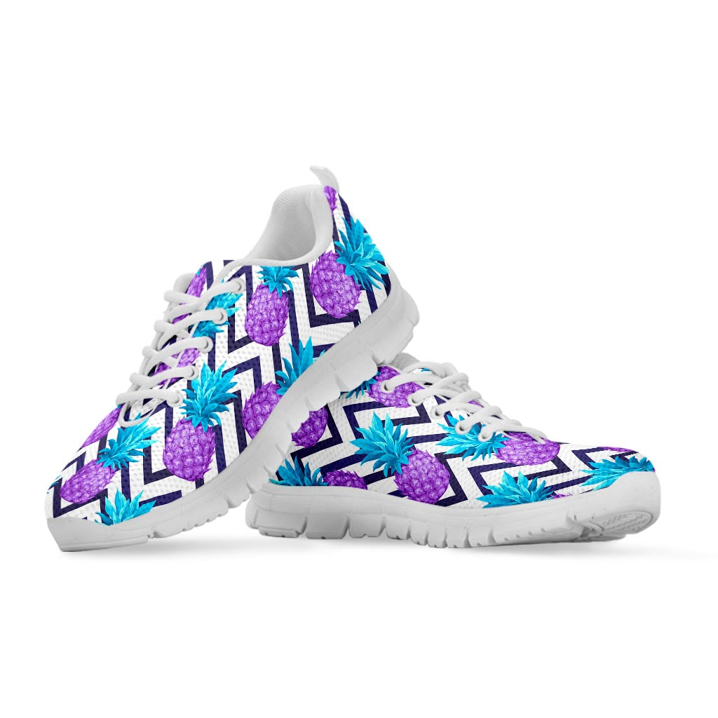 Purple Zig Zag Pineapple Pattern Print White Running Shoes