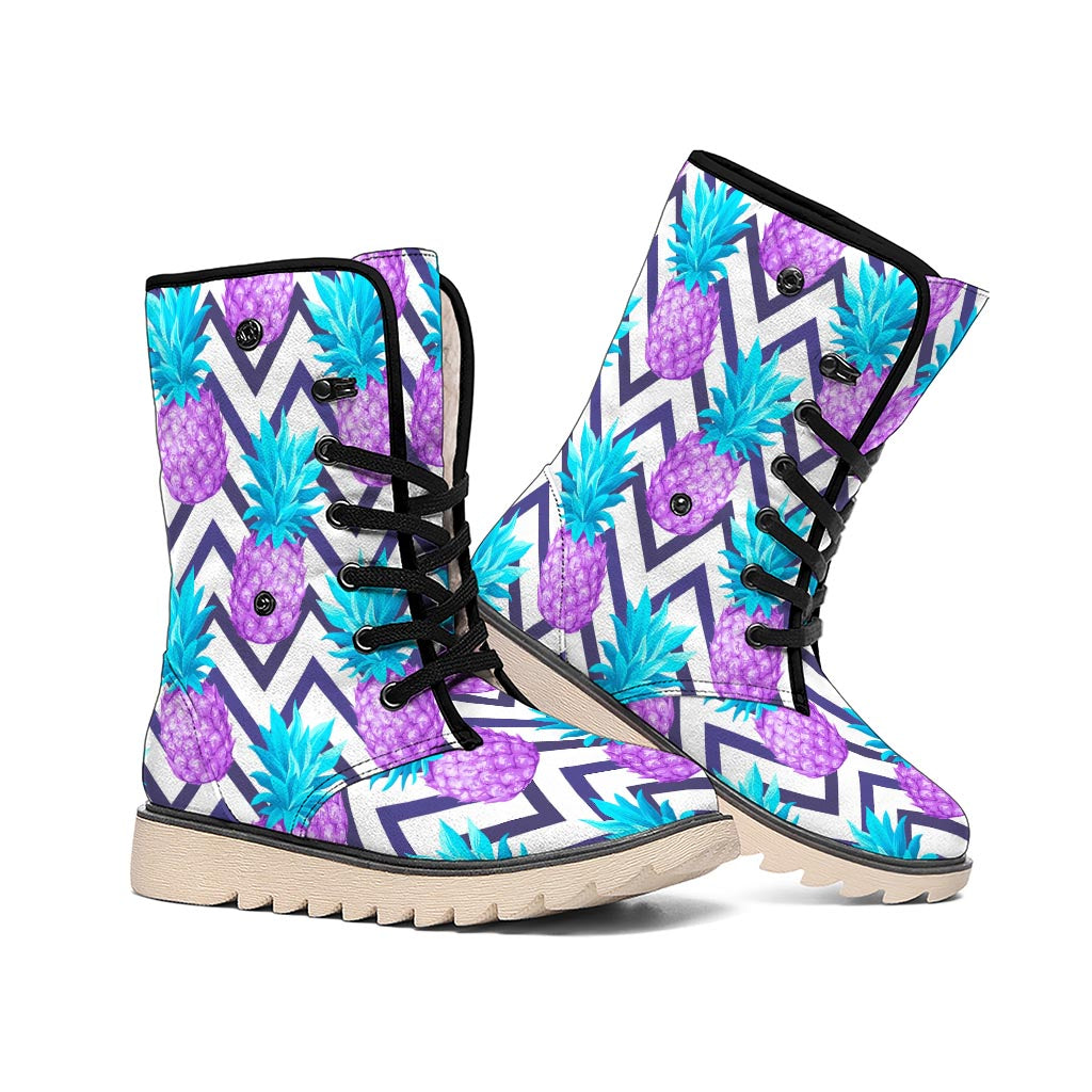 Purple Zig Zag Pineapple Pattern Print Winter Boots