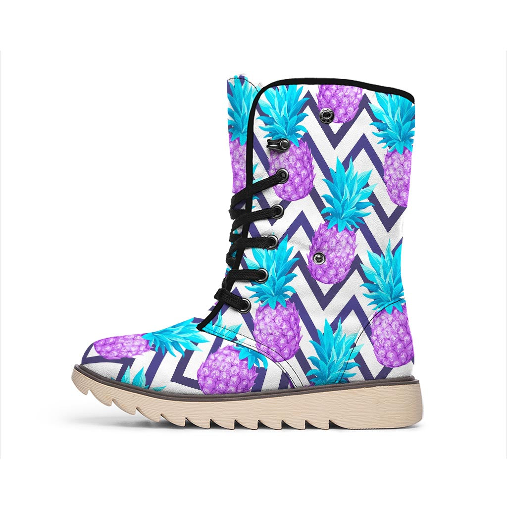 Purple Zig Zag Pineapple Pattern Print Winter Boots