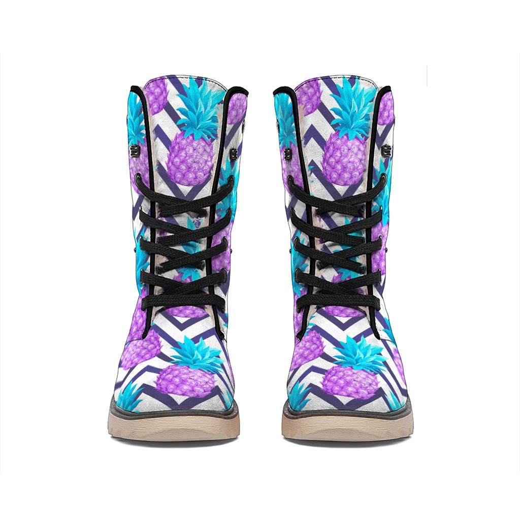 Purple Zig Zag Pineapple Pattern Print Winter Boots