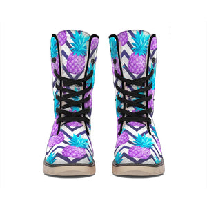 Purple Zig Zag Pineapple Pattern Print Winter Boots