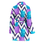 Purple Zig Zag Pineapple Pattern Print Women's Bathrobe