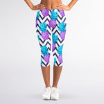 Purple Zig Zag Pineapple Pattern Print Women's Capri Leggings