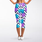 Purple Zig Zag Pineapple Pattern Print Women's Capri Leggings