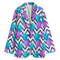 Purple Zig Zag Pineapple Pattern Print Women's Cotton Blazer