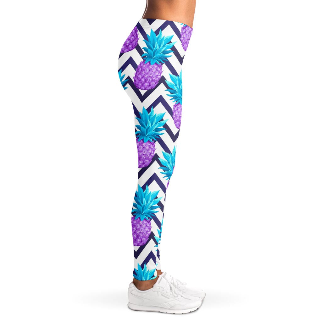 Purple Zig Zag Pineapple Pattern Print Women's Leggings
