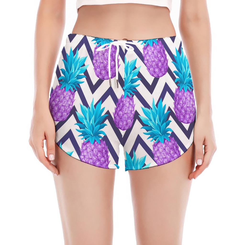 Purple Zig Zag Pineapple Pattern Print Women's Split Running Shorts