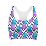 Purple Zig Zag Pineapple Pattern Print Women's Sports Bra