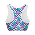 Purple Zig Zag Pineapple Pattern Print Women's Sports Bra