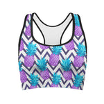 Purple Zig Zag Pineapple Pattern Print Women's Sports Bra