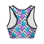 Purple Zig Zag Pineapple Pattern Print Women's Sports Bra