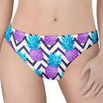 Purple Zig Zag Pineapple Pattern Print Women's Thong