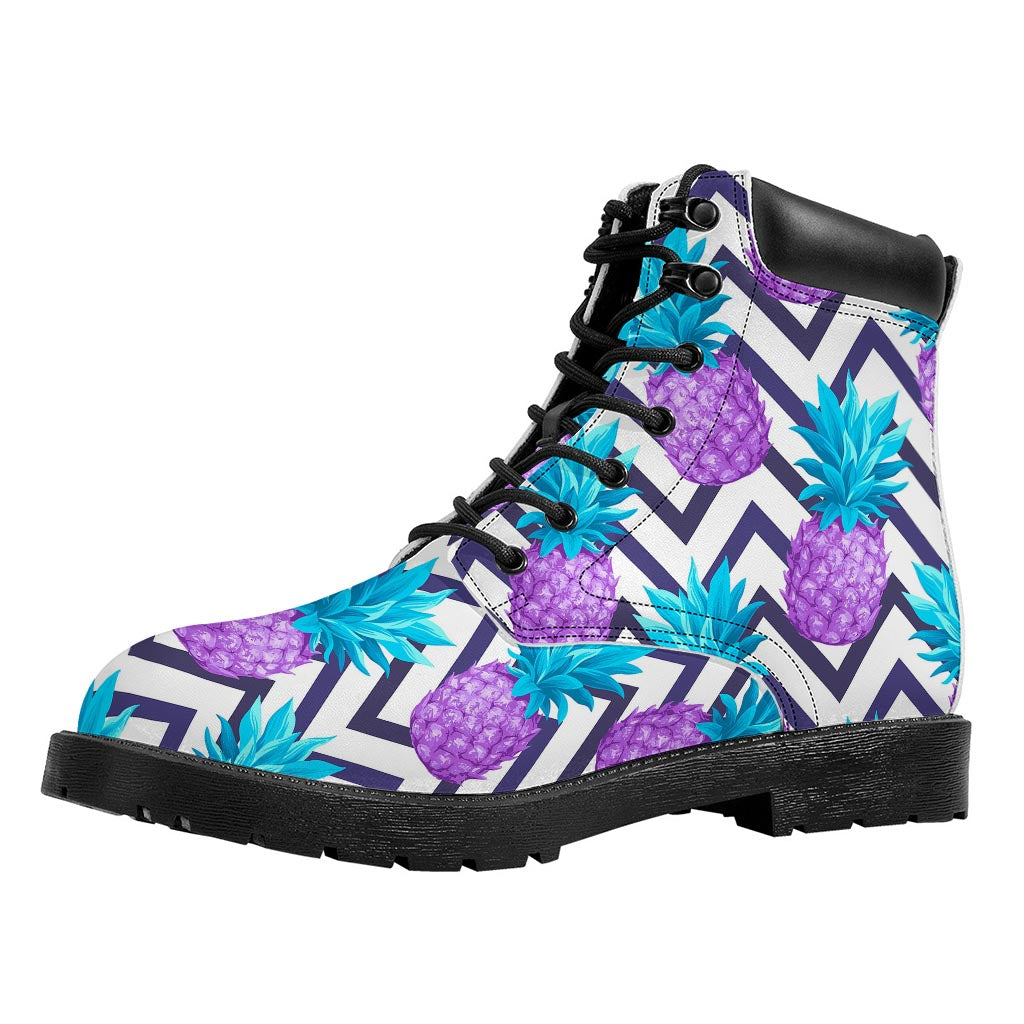 Purple Zig Zag Pineapple Pattern Print Work Boots