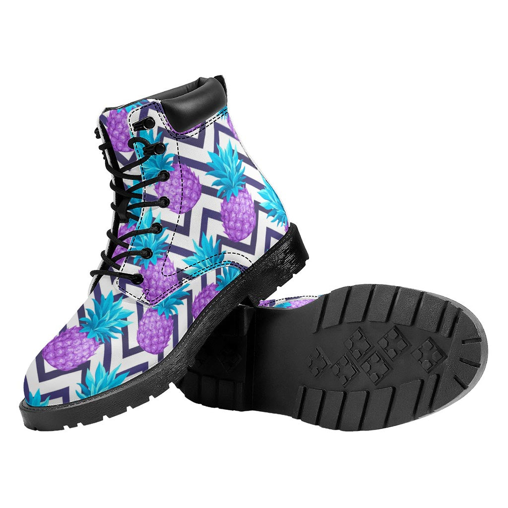 Purple Zig Zag Pineapple Pattern Print Work Boots