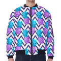 Purple Zig Zag Pineapple Pattern Print Zip Sleeve Bomber Jacket