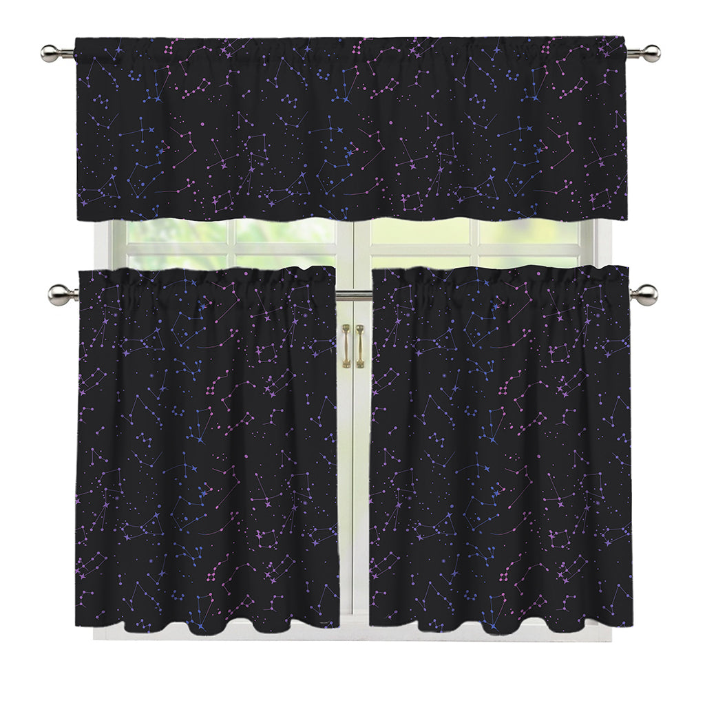 Purple Zodiac Stars Pattern Print 3 Piece Kitchen Curtains