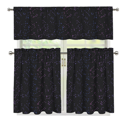 Purple Zodiac Stars Pattern Print 3 Piece Kitchen Curtains