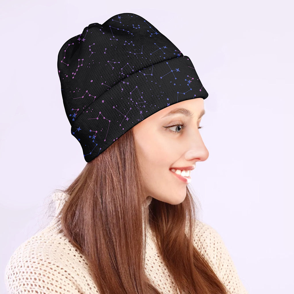 Purple Zodiac Stars Pattern Print Beanie