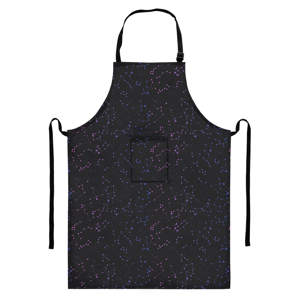Purple Zodiac Stars Pattern Print Bib Apron With Pocket
