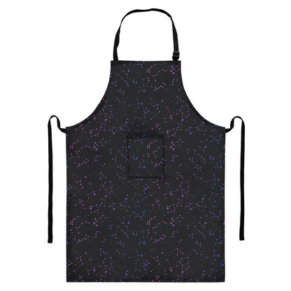 Purple Zodiac Stars Pattern Print Bib Apron With Pocket