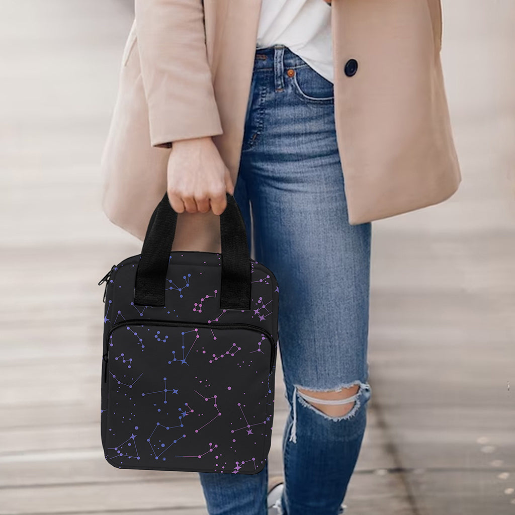 Purple Zodiac Stars Pattern Print Bible Tote Bag