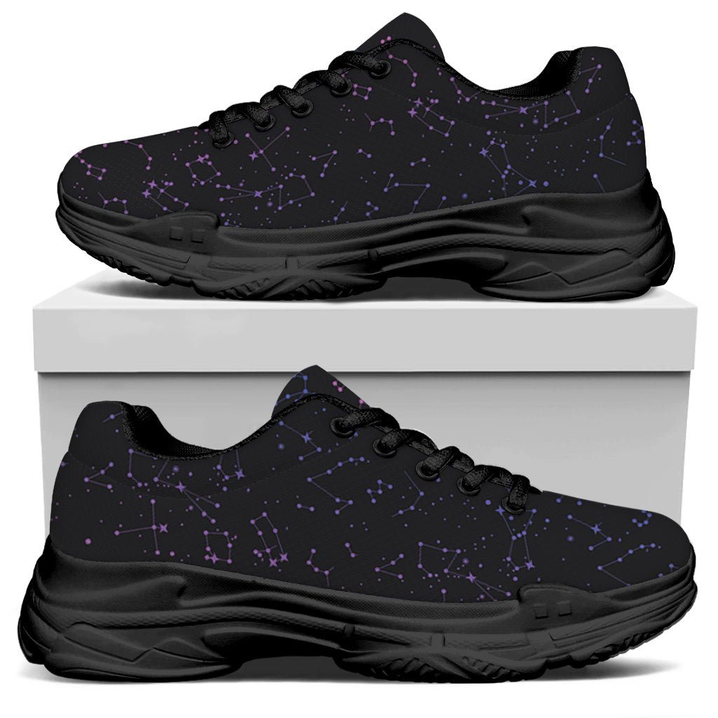Purple Zodiac Stars Pattern Print Black Chunky Shoes