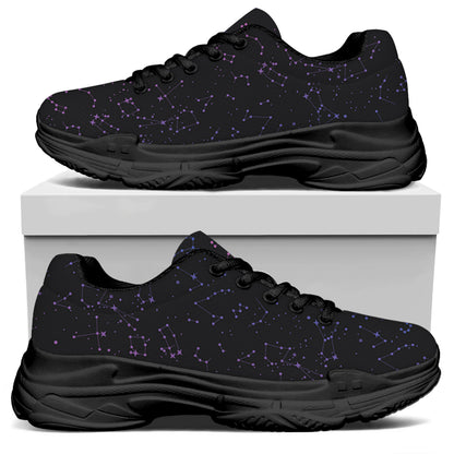 Purple Zodiac Stars Pattern Print Black Chunky Shoes