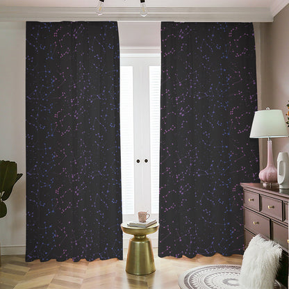 Purple Zodiac Stars Pattern Print Blackout Pencil Pleat Curtains