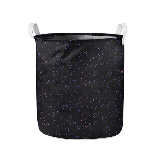 Purple Zodiac Stars Pattern Print Collapsible Laundry Basket