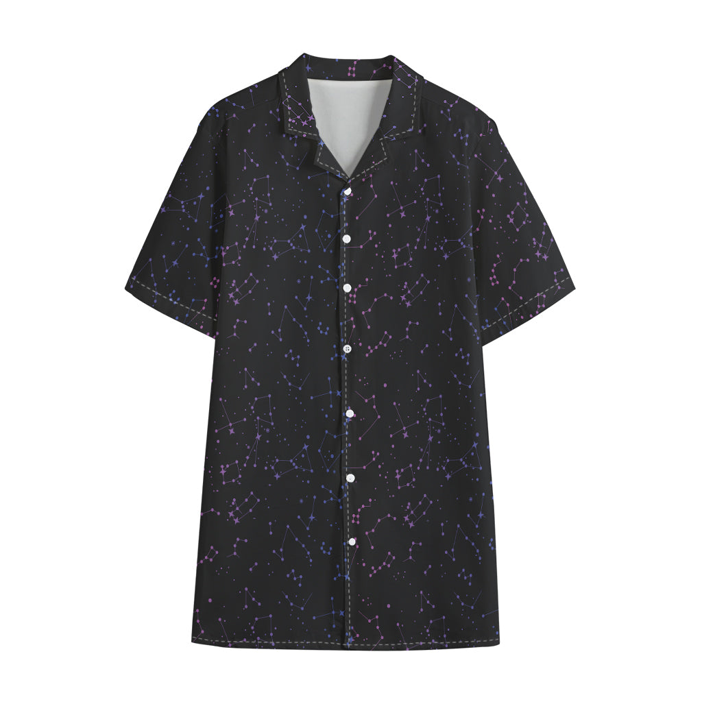 Purple Zodiac Stars Pattern Print Cotton Hawaiian Shirt