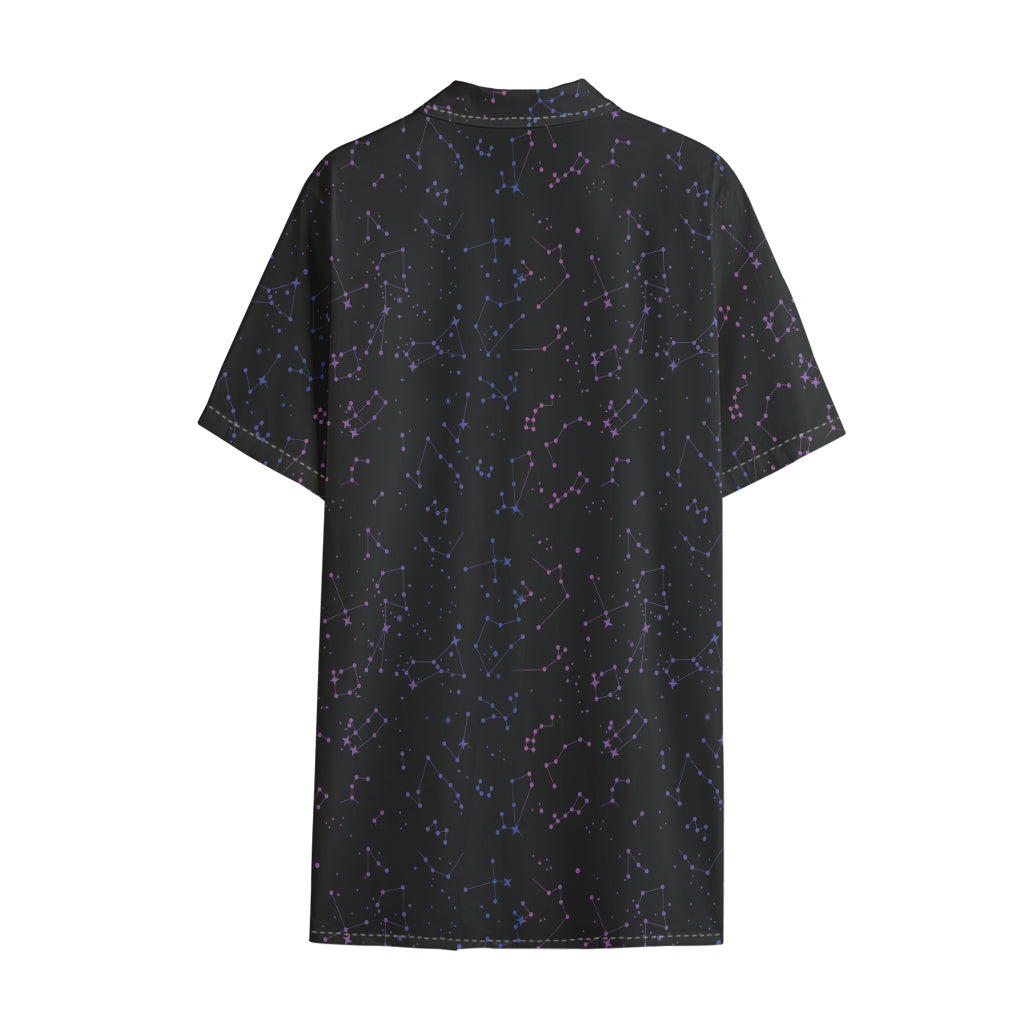 Purple Zodiac Stars Pattern Print Cotton Hawaiian Shirt