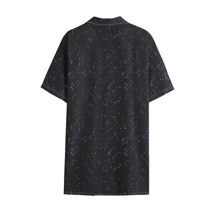 Purple Zodiac Stars Pattern Print Cotton Hawaiian Shirt