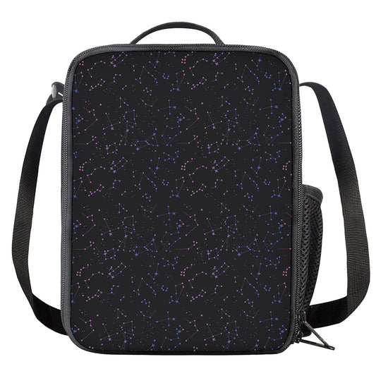 Purple Zodiac Stars Pattern Print Crossbody Lunch Bag