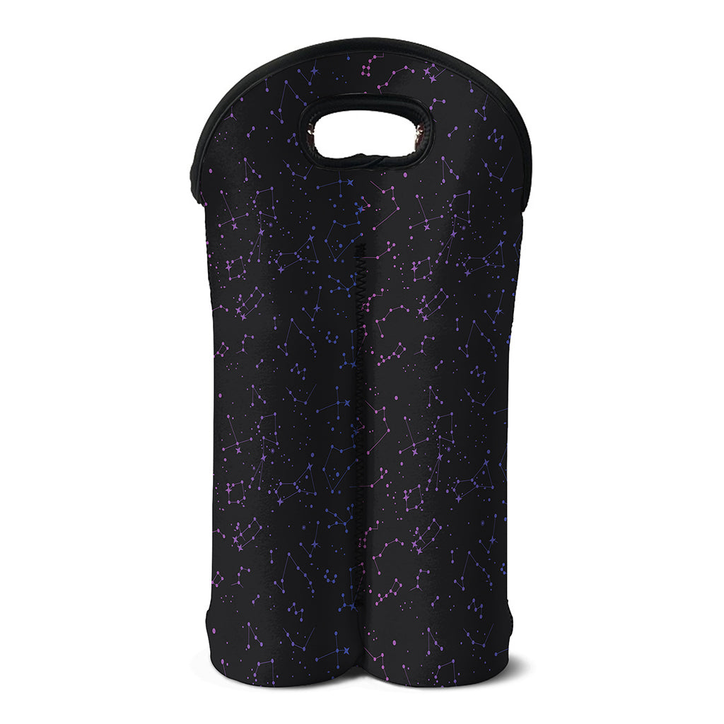 Purple Zodiac Stars Pattern Print Double Neoprene Wine Tote