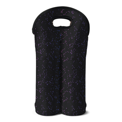 Purple Zodiac Stars Pattern Print Double Neoprene Wine Tote