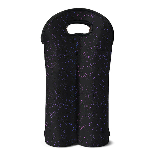 Purple Zodiac Stars Pattern Print Double Neoprene Wine Tote