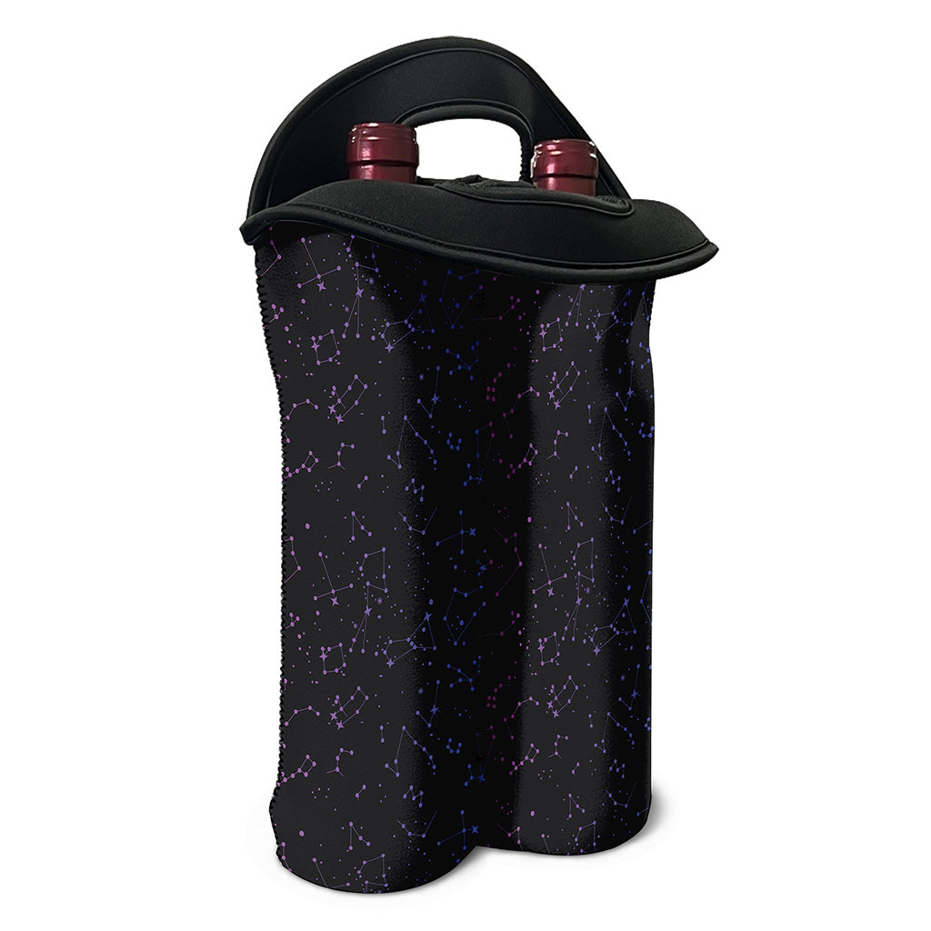 Purple Zodiac Stars Pattern Print Double Neoprene Wine Tote