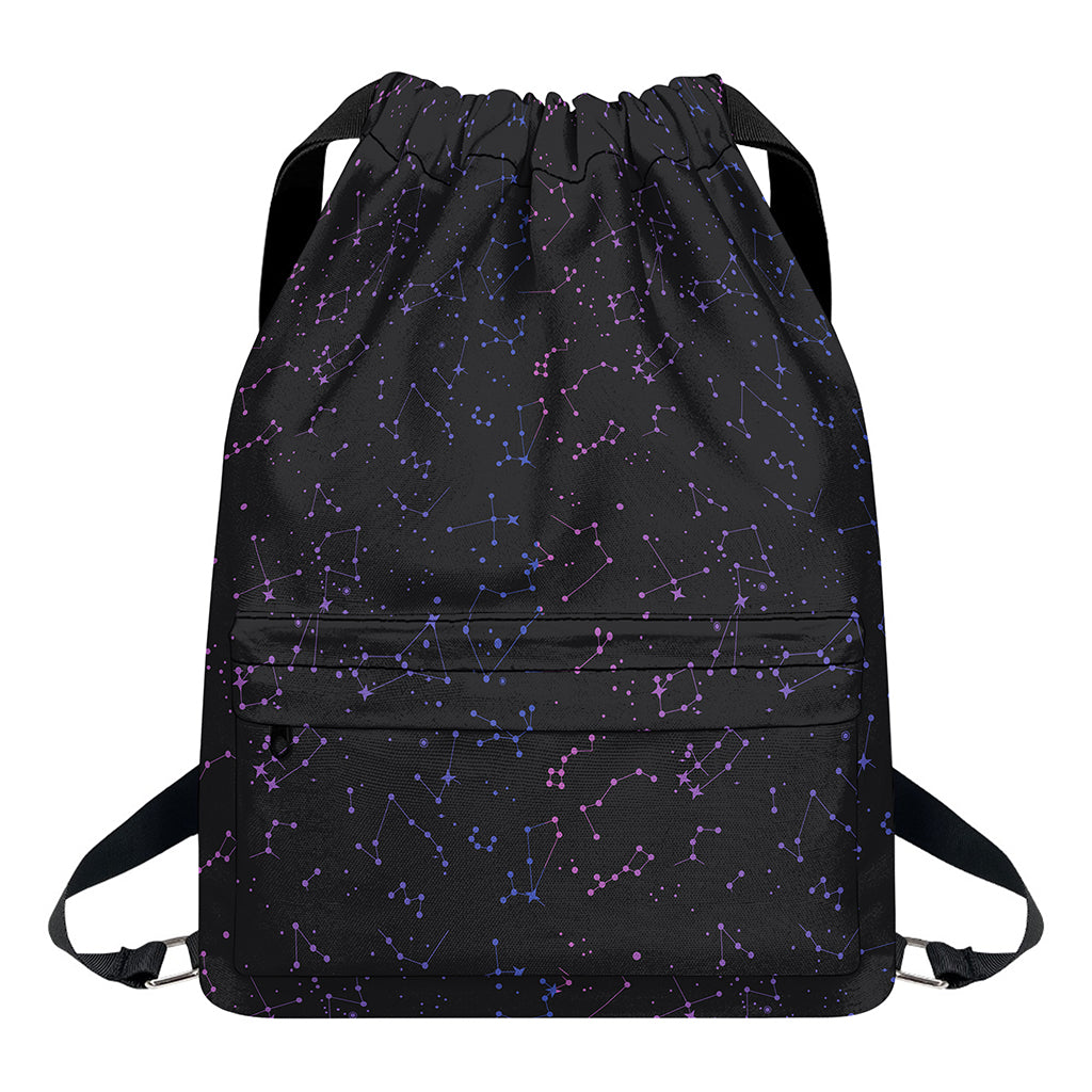 Purple Zodiac Stars Pattern Print Drawstring Backpack