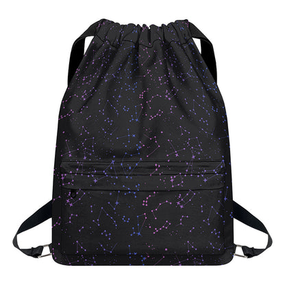 Purple Zodiac Stars Pattern Print Drawstring Backpack
