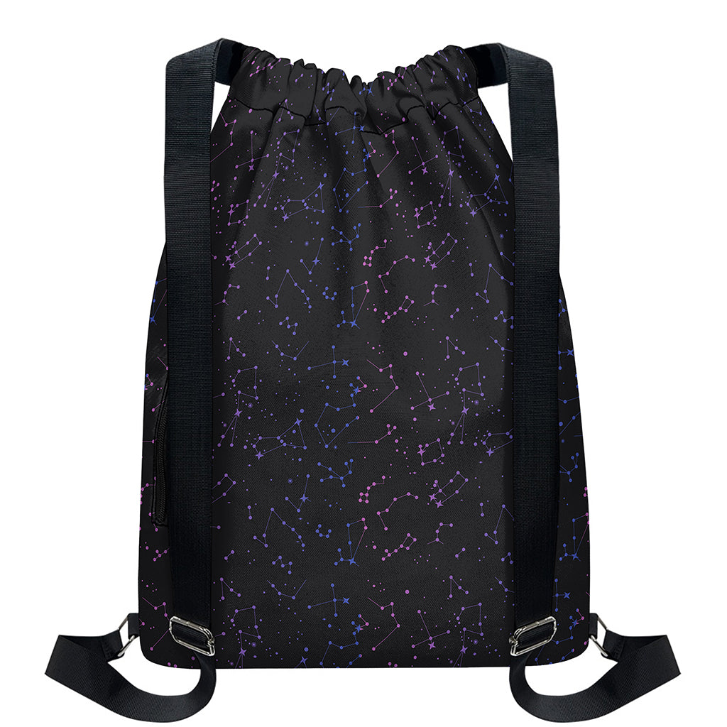 Purple Zodiac Stars Pattern Print Drawstring Backpack