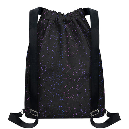 Purple Zodiac Stars Pattern Print Drawstring Backpack