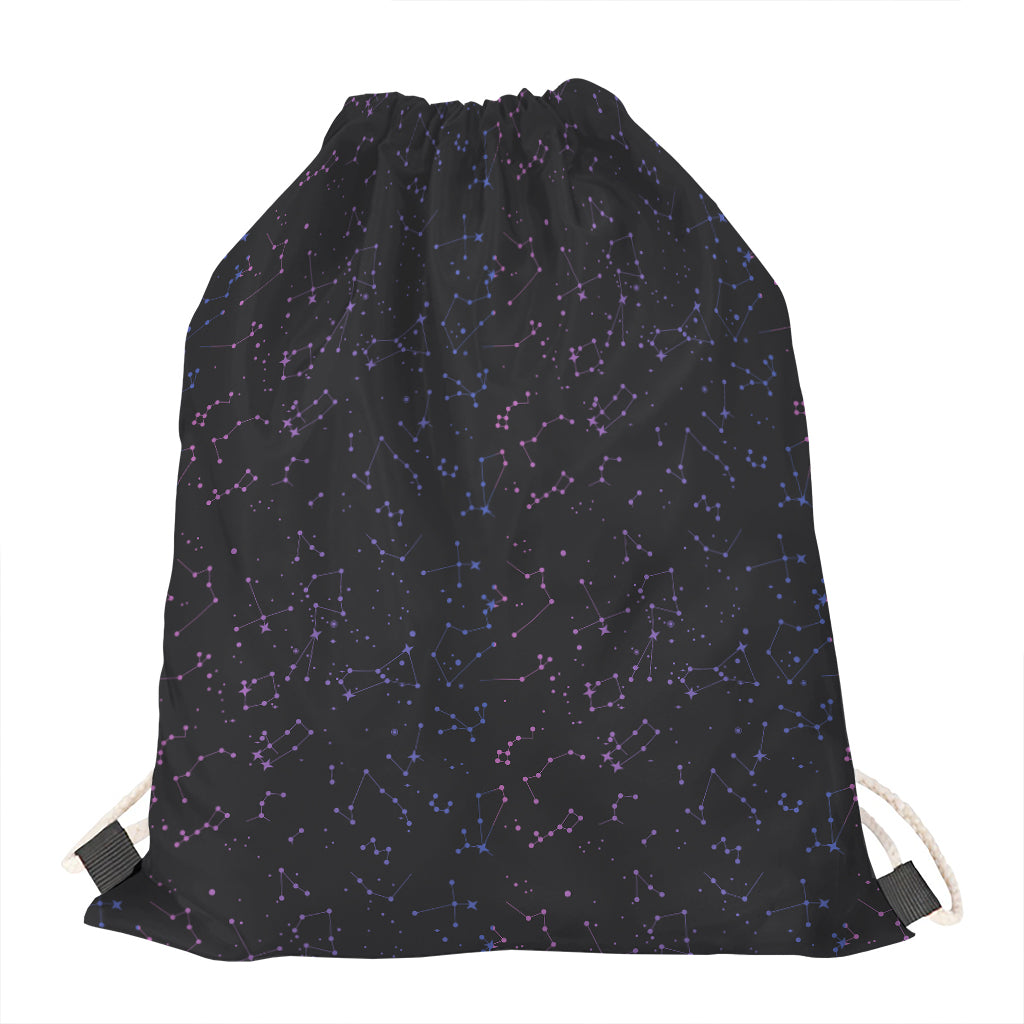 Purple Zodiac Stars Pattern Print Drawstring Bag