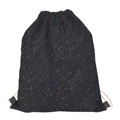Purple Zodiac Stars Pattern Print Drawstring Bag