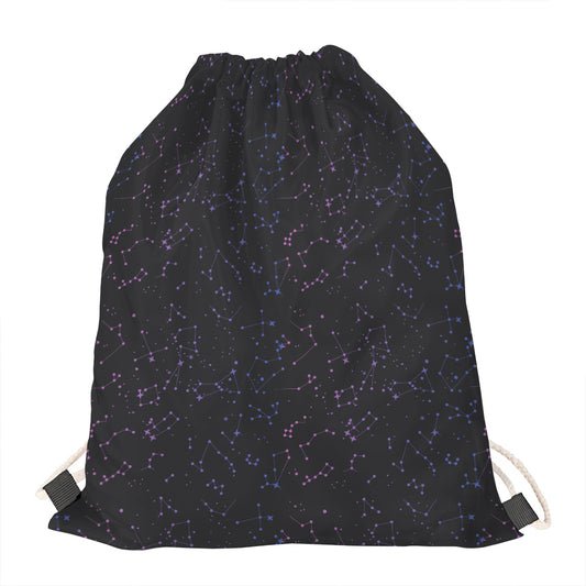 Purple Zodiac Stars Pattern Print Drawstring Bag
