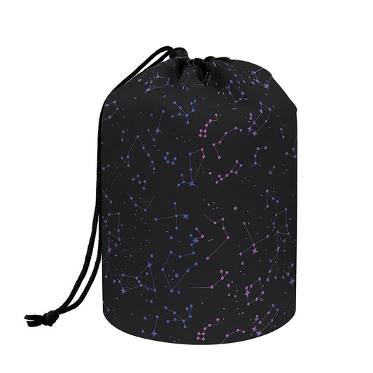 Purple Zodiac Stars Pattern Print Drawstring Makeup Bag