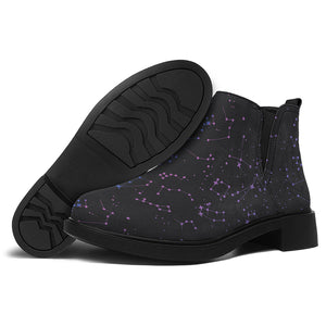 Purple Zodiac Stars Pattern Print Flat Ankle Boots