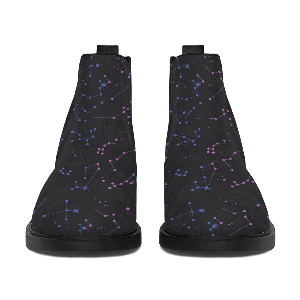 Purple Zodiac Stars Pattern Print Flat Ankle Boots