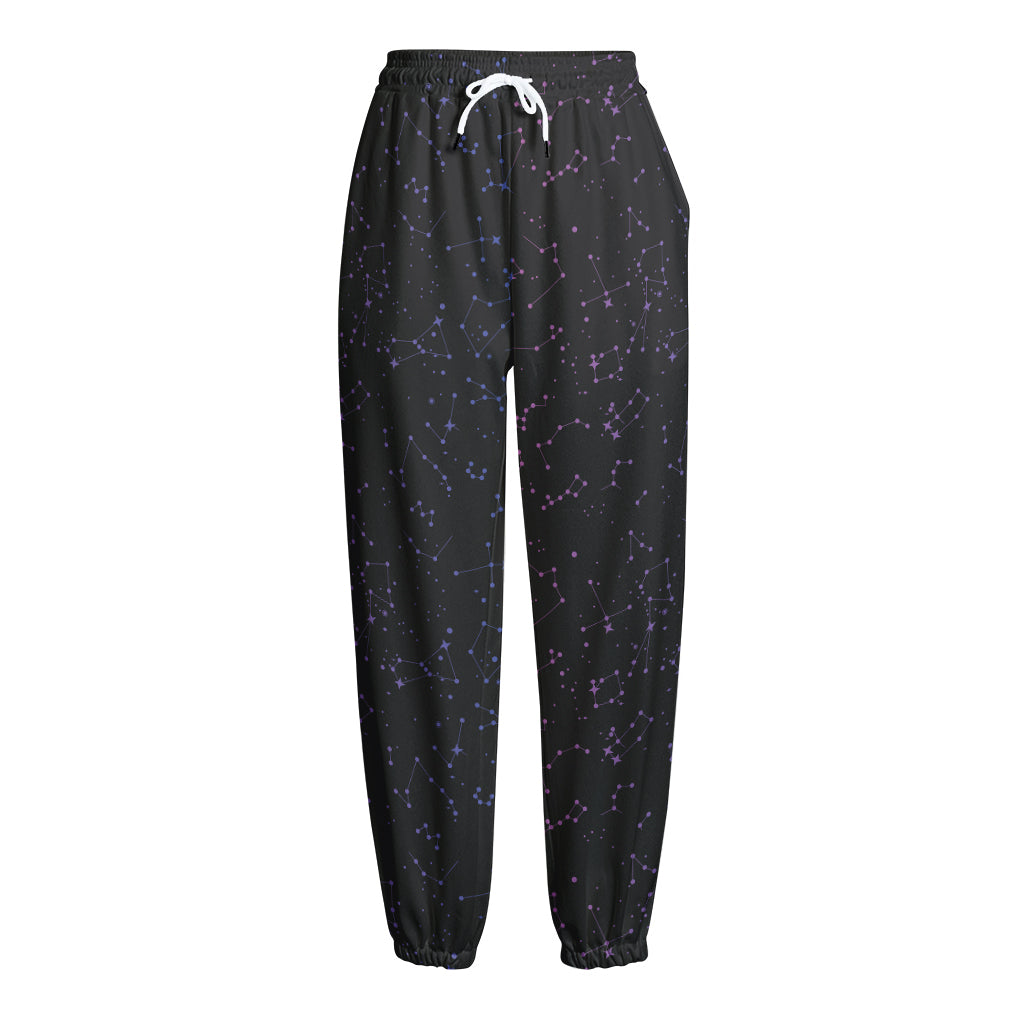 Purple Zodiac Stars Pattern Print Fleece Lined Knit Pants